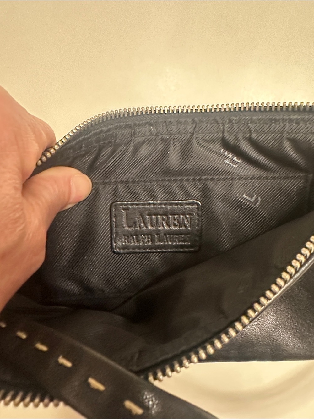 Lauren Ralph Lauren Black Leather Wristlet with Logo Patch - Picture 6 of 10